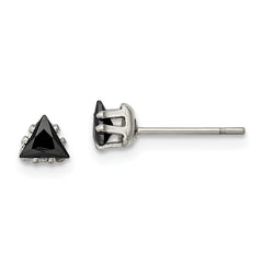 Chisel Stainless Steel Polished 4mm Black Triangle CZ Stud Post Earrings