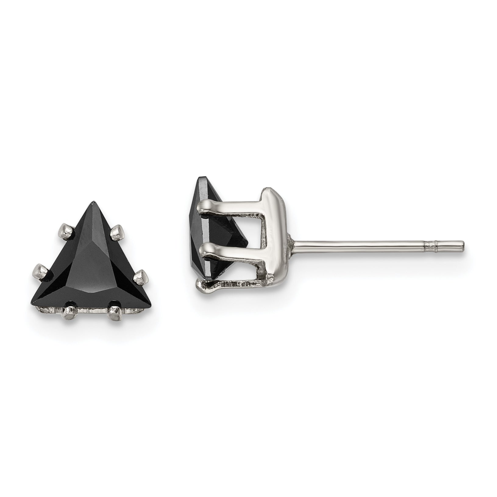 Chisel Stainless Steel Polished 6mm Black Triangle CZ Stud Post Earrings