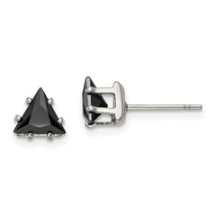 Chisel Stainless Steel Polished 6mm Black Triangle CZ Stud Post Earrings