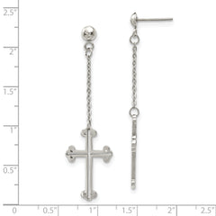 Stainless Steel Polished Cross Post Dangle Earrings