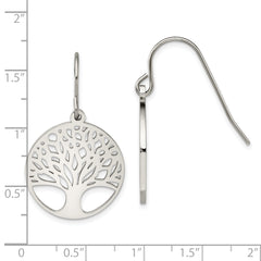 Chisel Stainless Steel Polished Tree of Life Cut-out Shepherd Hook Earrings