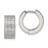 Chisel Stainless Steel Polished with 3 Rows of CZ 2.4mm Hinged Hoop Earrings