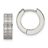 Chisel Stainless Steel Polished with 2 Rows of CZ 2.3mm Hinged Hoop Earrings