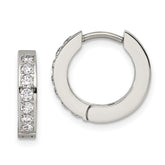 Chisel Stainless Steel Polished with 1 Row of CZ 2.3mm Hinged Hoop Earrings