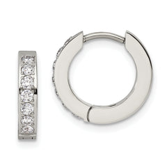 Chisel Stainless Steel Polished with 1 Row of CZ 2.3mm Hinged Hoop Earrings