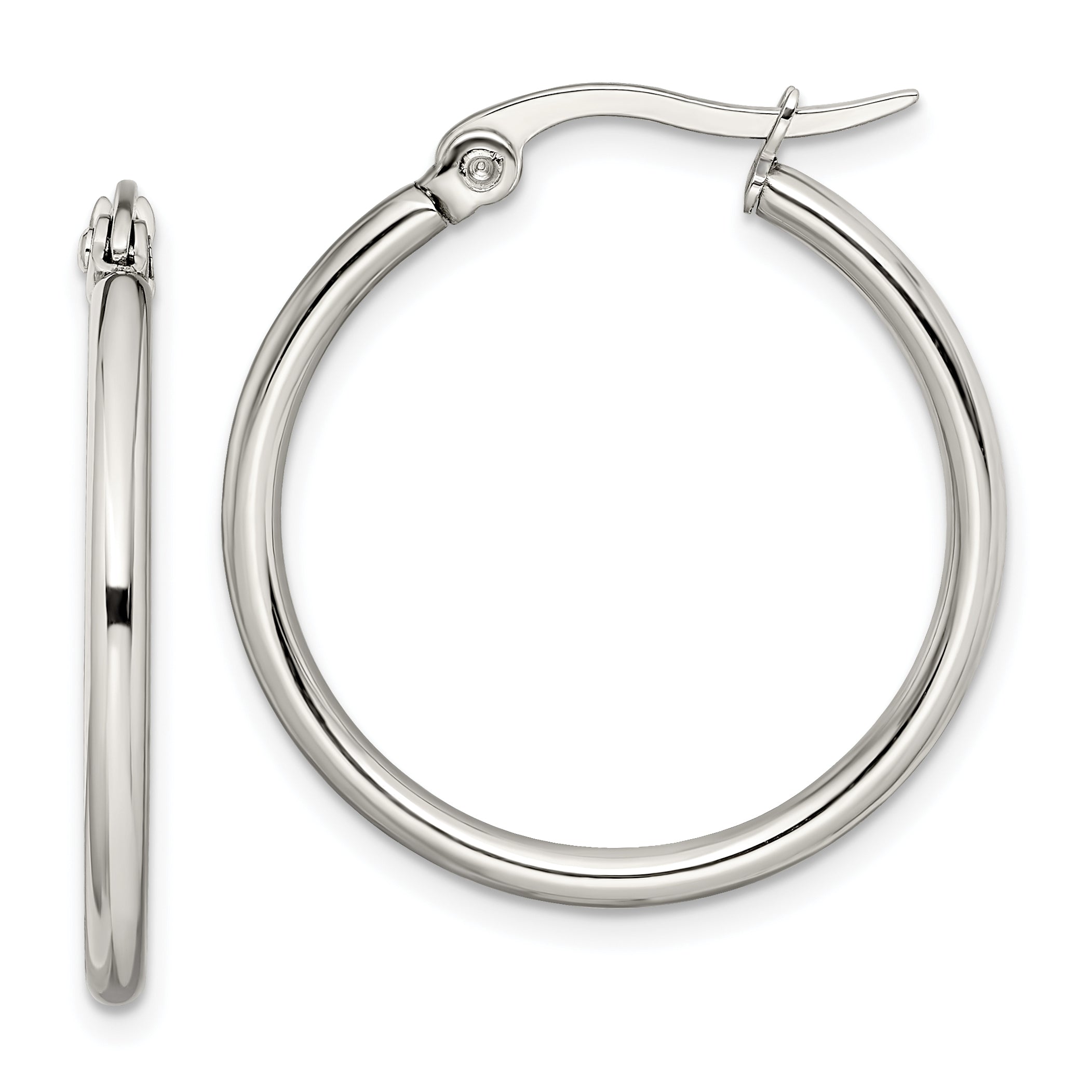 Chisel Stainless Steel Polished 27mm Diameter 2mm Hoop Earrings
