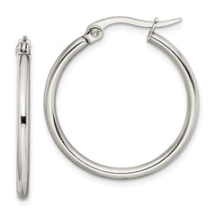 Chisel Stainless Steel Polished 27mm Diameter 2mm Hoop Earrings