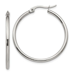 Chisel Stainless Steel Polished 32.5mm Diameter 2mm Hoop Earrings