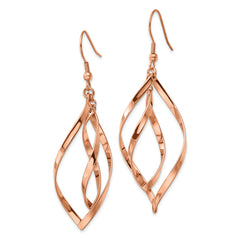 Chisel Stainless Steel Polished Rose IP-plated Dangle Shepherd Hook Earrings