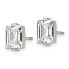 Chisel Stainless Steel Polished Rectangle CZ Post Earrings