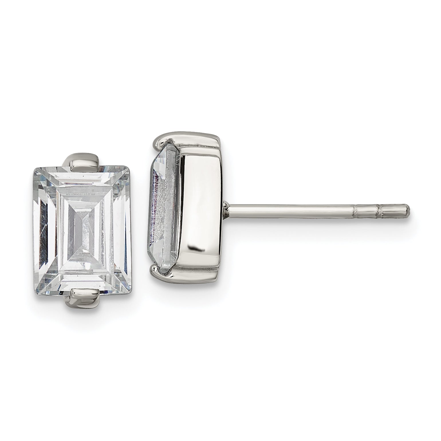 Chisel Stainless Steel Polished Rectangle CZ Post Earrings
