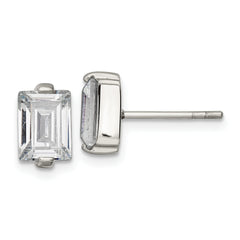 Chisel Stainless Steel Polished Rectangle CZ Post Earrings