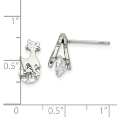 Chisel Stainless Steel Polished Cat with CZ Post Earrings