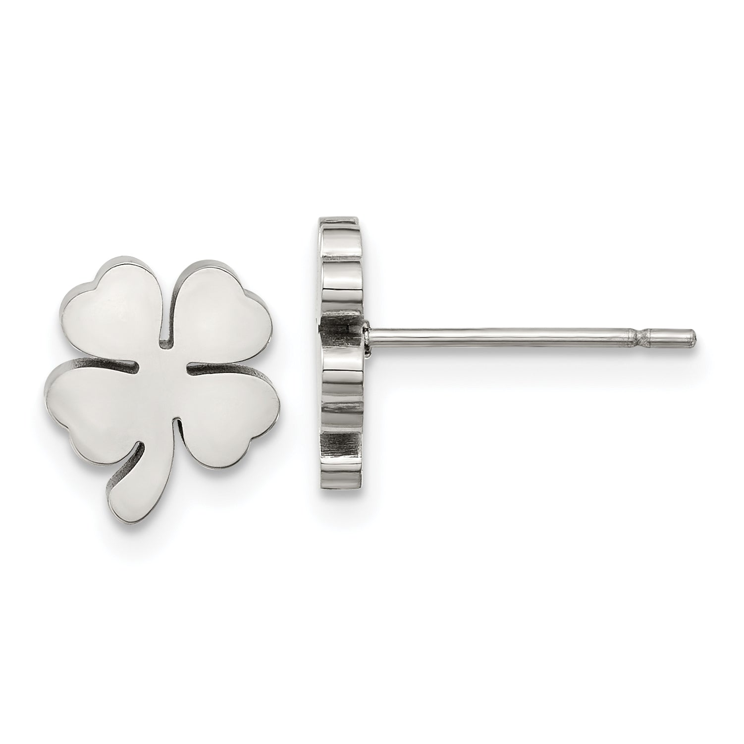 Chisel Stainless Steel Polished Four Leaf Clover Post Earrings