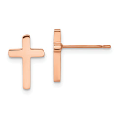 Chisel Stainless Steel Polished Rose IP-plated Cross Post Earrings