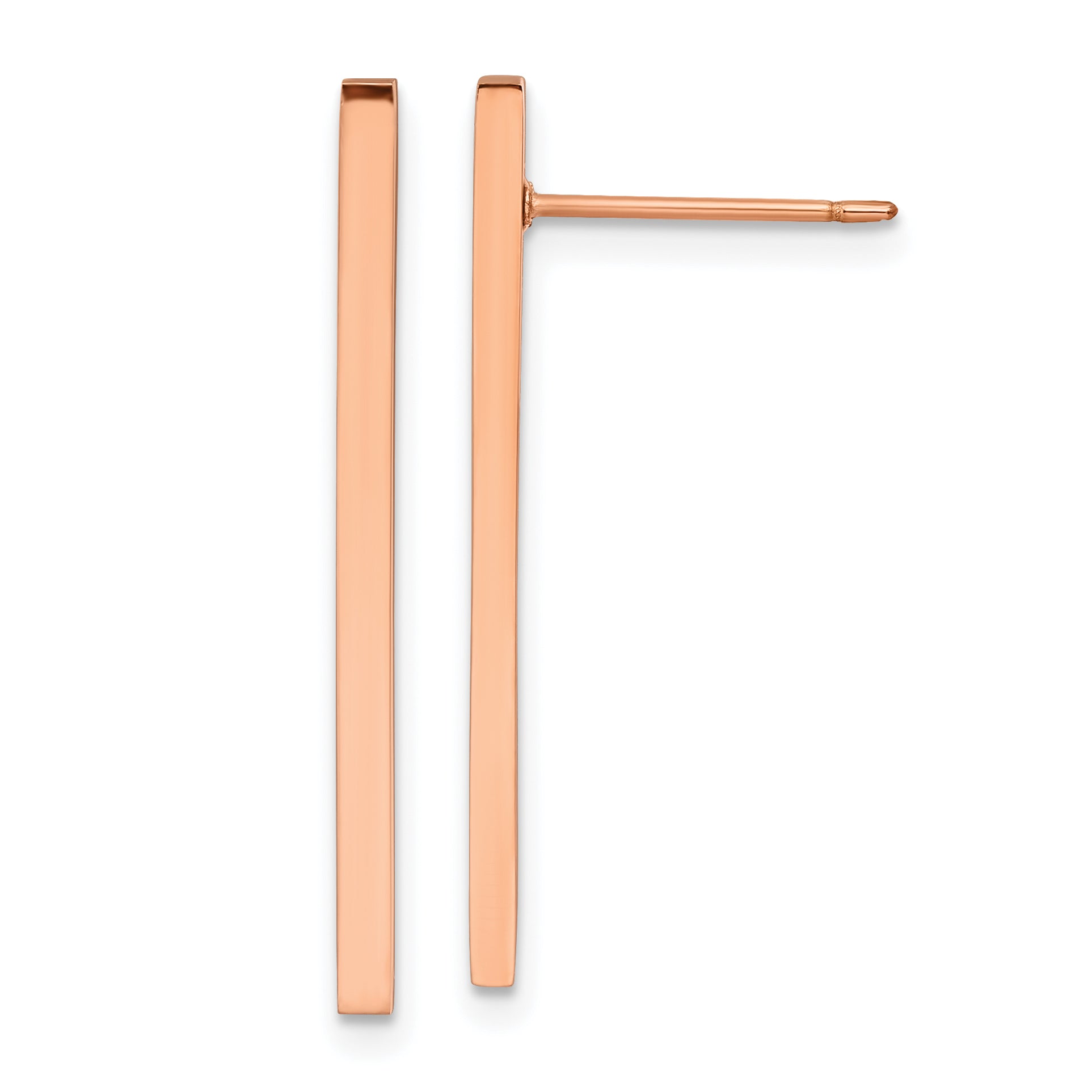 Chisel Stainless Steel Polished Rose IP-plated Bar Post Earrings