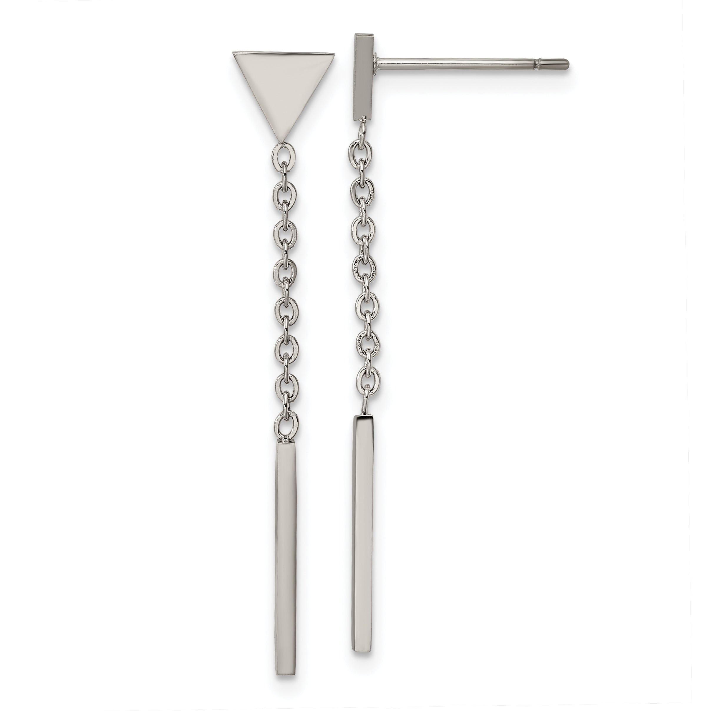 Chisel Stainless Steel Polished Dangle Bar Triangle Post Earrings