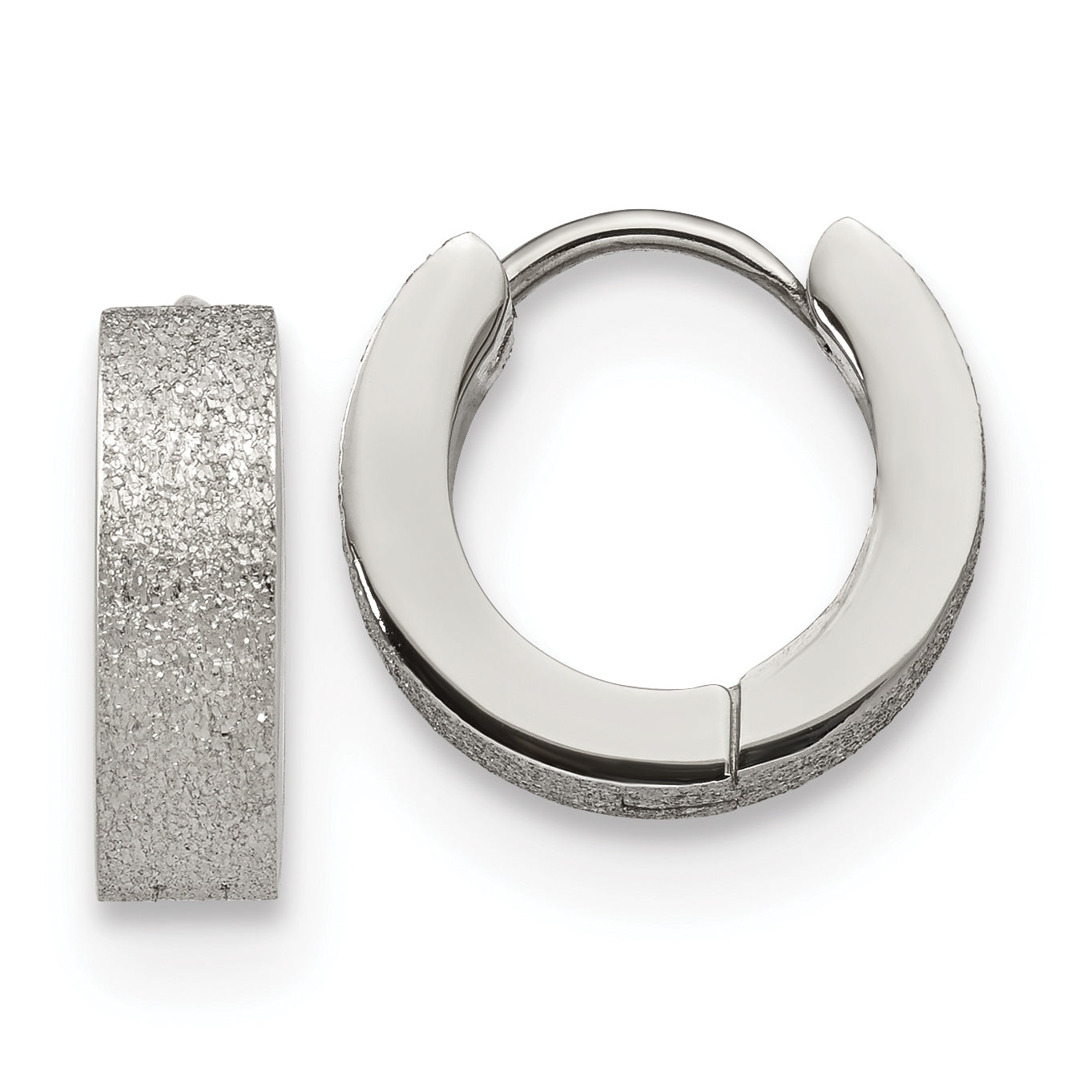 Chisel Stainless Steel Polished and Sandblasted 4mm Hinged Hoop Earrings