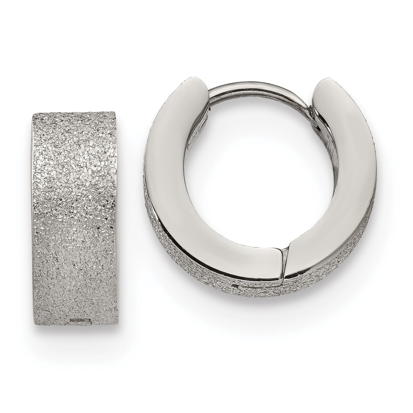 Chisel Stainless Steel Polished and Sandblasted 5mm Hinged Hoop Earrings