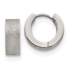 Chisel Stainless Steel Polished and Sandblasted 5mm Hinged Hoop Earrings