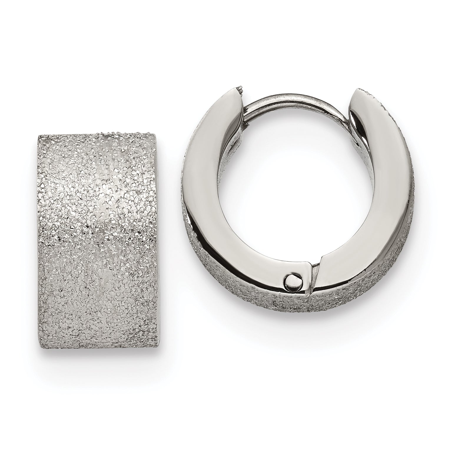 Chisel Stainless Steel Polished and Sandblasted 7mm Hinged Hoop Earrings