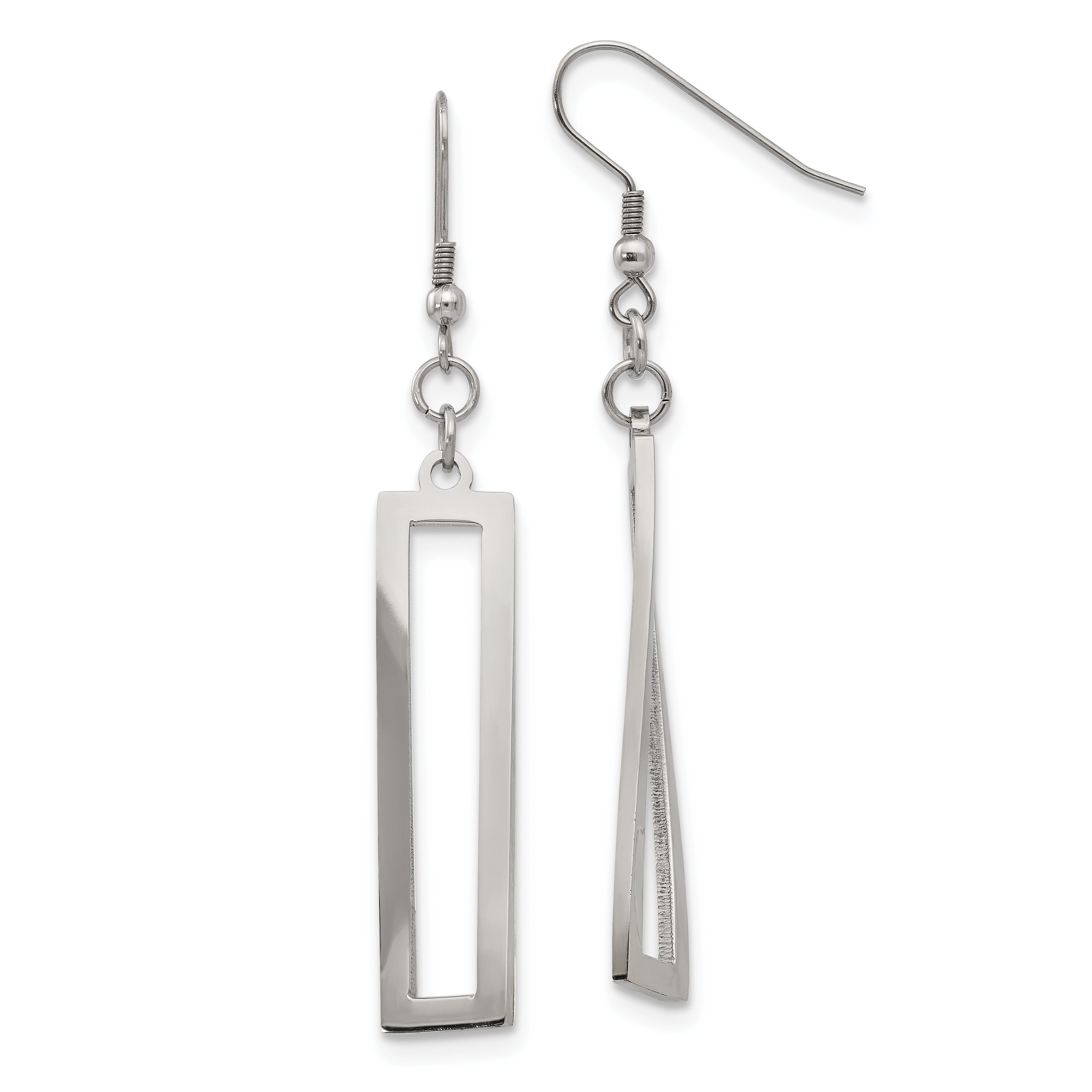 Chisel Stainless Steel Polished Twisted Rectangle Dangle Shepherd Hook Earrings