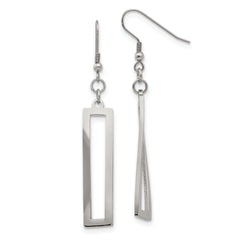 Chisel Stainless Steel Polished Twisted Rectangle Dangle Shepherd Hook Earrings