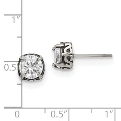 Chisel Stainless Steel Antiqued and Polished CZ Post Earrings