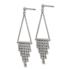 Stainless Steel Polished CZ Dangle Post Earrings