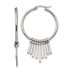 Chisel Stainless Steel Polished with Bar Dangles Hoop Earrings