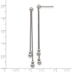 Stainless Steel Polished Beaded Snake Chain Post Dangle Earrings