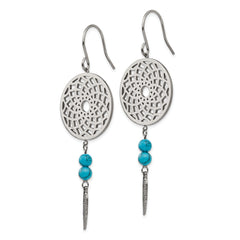 Stainless Steel Polished w/Imit.Turquoise Dreamcatcher Dangle Earrings