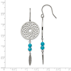 Stainless Steel Polished w/Imit.Turquoise Dreamcatcher Dangle Earrings