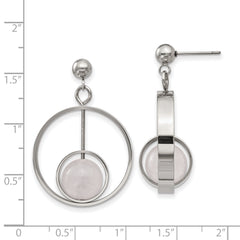 Stainless Steel Polished with Rose Quartz Moveable Post Dangle Earrings