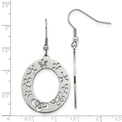 Stainless Steel Polished Flower Cut Out Shepherd Hook Earrings