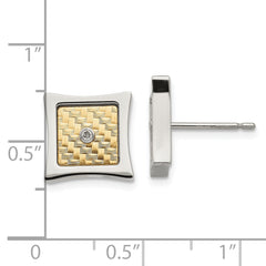 Chisel Stainless Steel Polished with 18k Gold Accent and .03 Carat Diamond Square Post Earrings