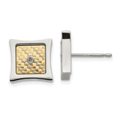 Chisel Stainless Steel Polished with 18k Gold Accent and .03 Carat Diamond Square Post Earrings