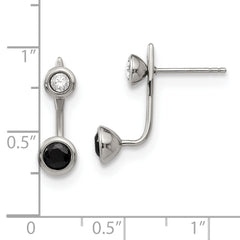 Stainless Steel Polished Black and White CZ Post Earrings