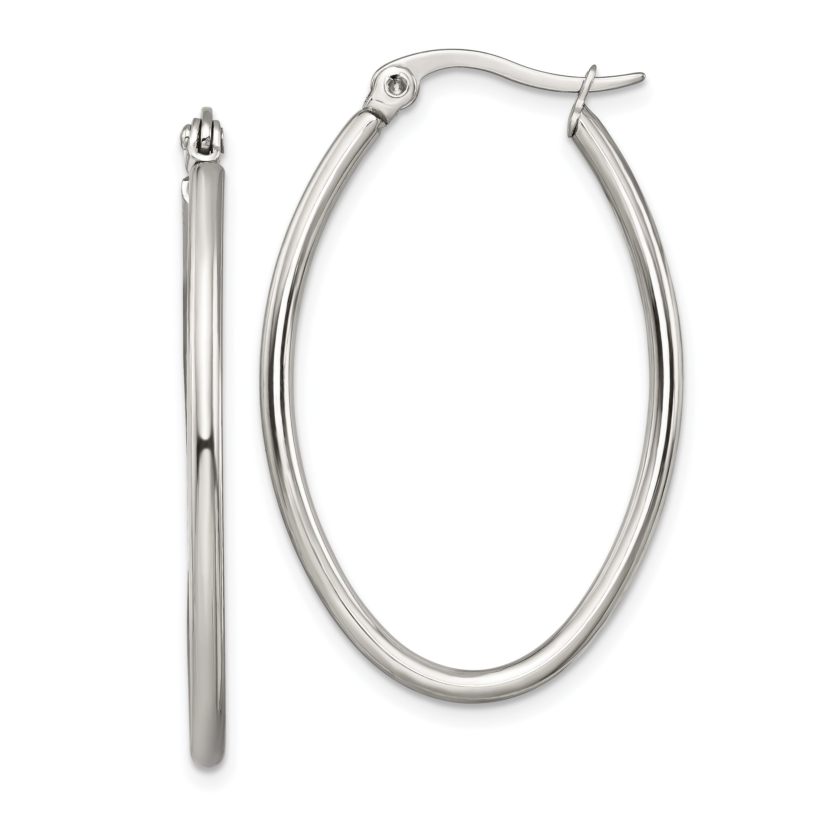 Chisel Stainless Steel Polished 25mm Diameter 2mm Oval Hoop Earrings