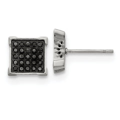 Chisel Stainless Steel Polished with 1/4 Carat Black Diamond Square Post Earrings