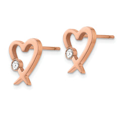 Chisel Stainless Steel Polished Rose IP-plated with Crystal Heart Post Earrings