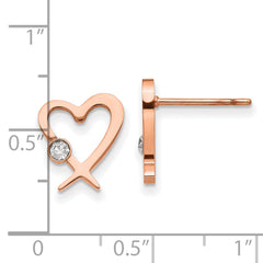 Chisel Stainless Steel Polished Rose IP-plated with Crystal Heart Post Earrings