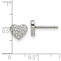 Chisel Stainless Steel Polished with CZ Heart Post Earrings