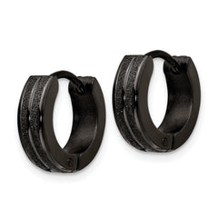Chisel Stainless Steel Polished Black IP-plated Laser cut 4mm Hinged Hoop Earrings