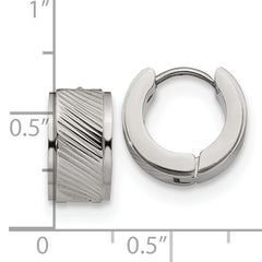 Chisel Stainless Steel Polished and Textured 7mm Hinged Hoop Earrings