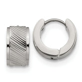 Chisel Stainless Steel Polished and Textured 7mm Hinged Hoop Earrings
