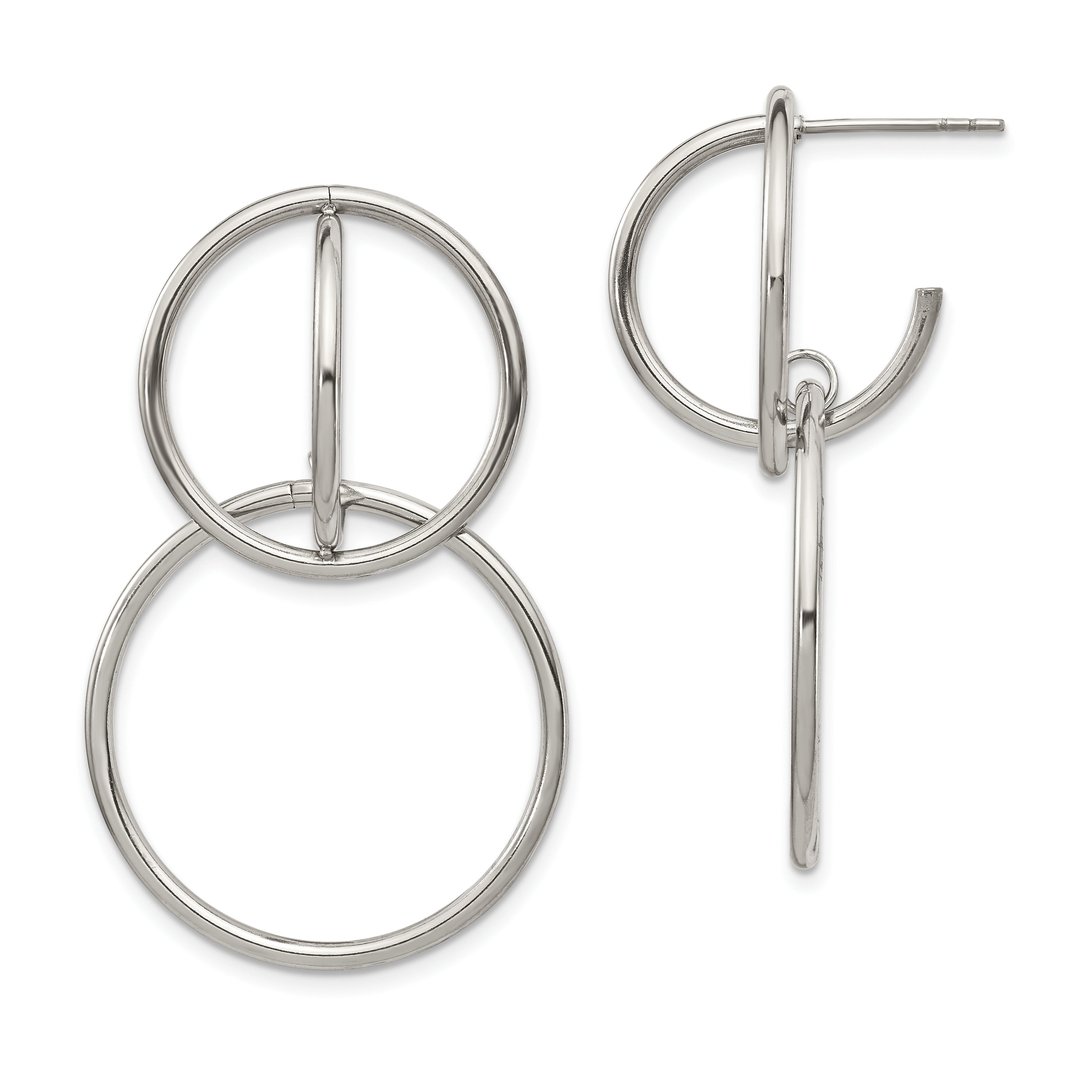 Chisel Stainless Steel Polished Interlocking Circles Post Dangle Earrings