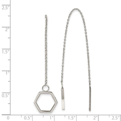 Stainless Steel Polished Hexagon Dangle Threader Earrings
