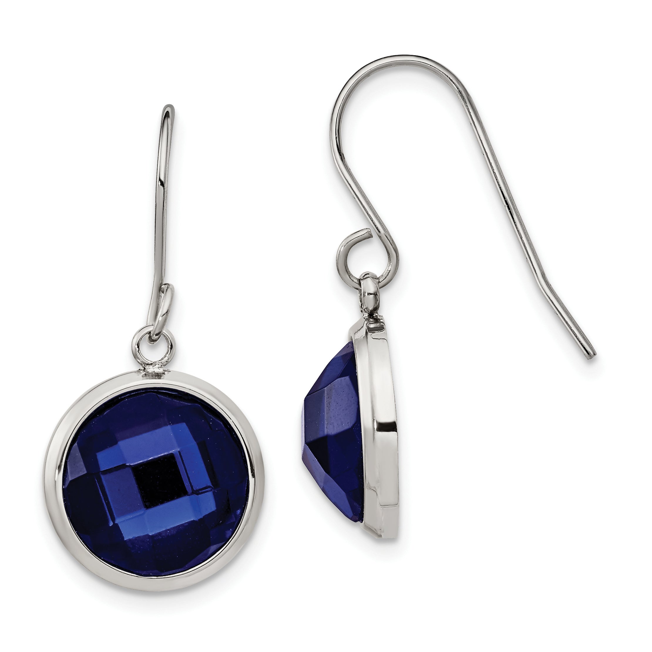 Chisel Stainless Steel Polished with Blue Glass Dangle Shepherd Hook Earrings