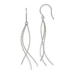 Chisel Stainless Steel Polished and Textured Dangle Shepherd Hook Earrings